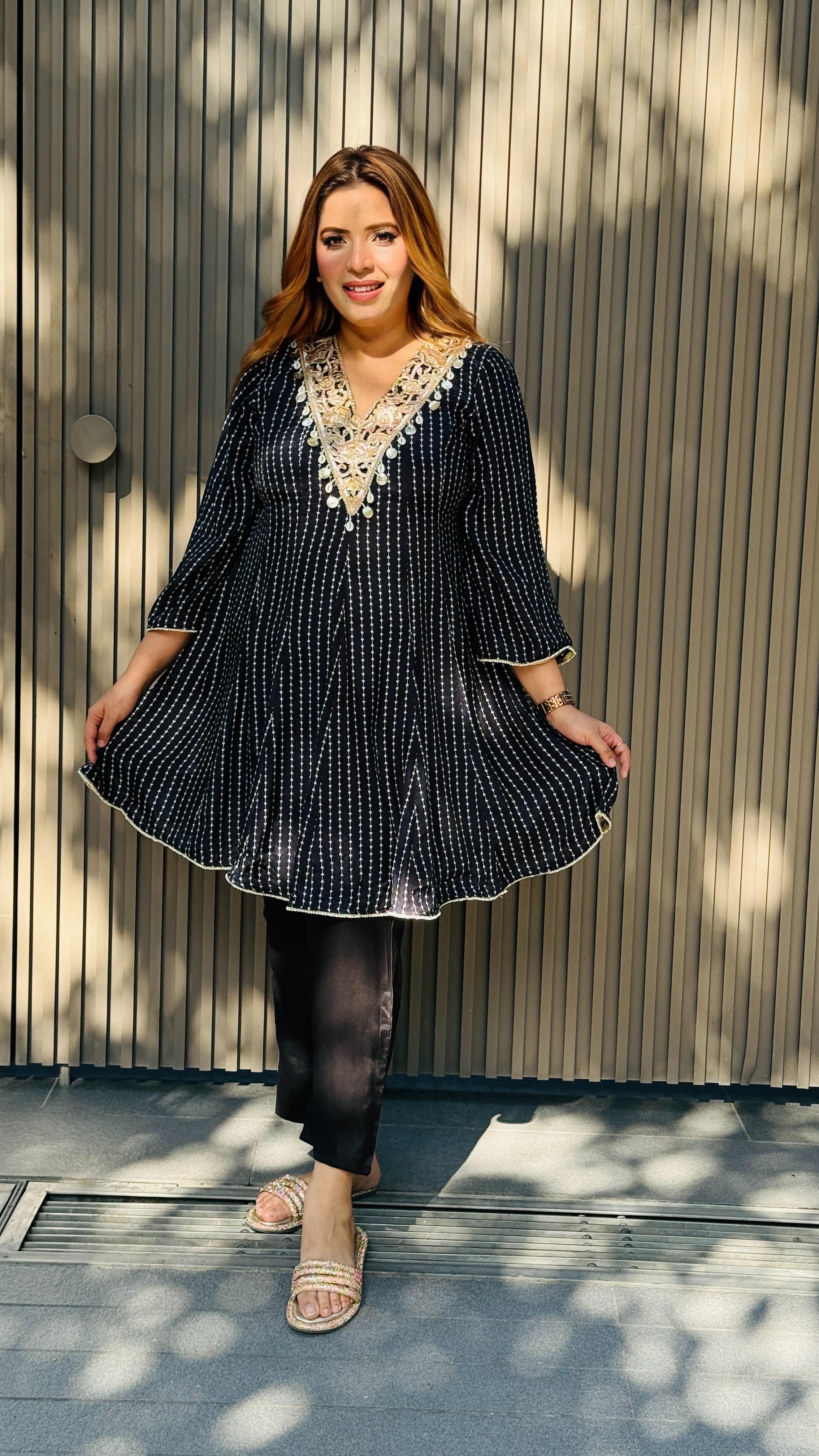 Elira Co-ord Set- Orange, Black